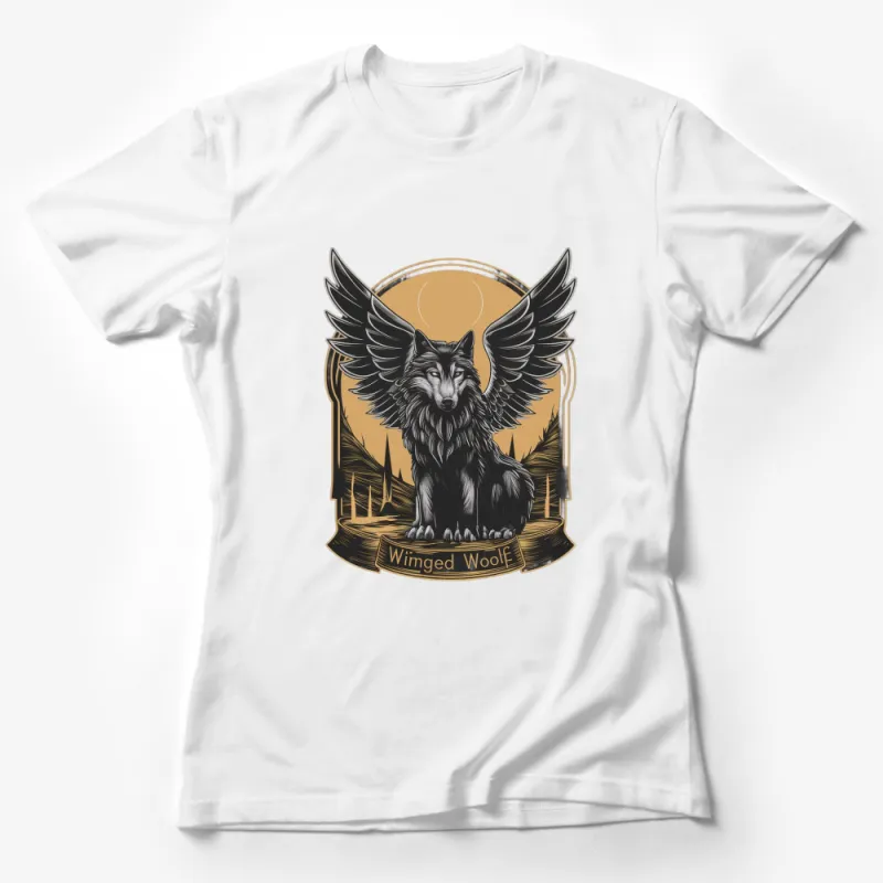 Winged Wolf Graphic T-Shirt, Mythical Creature Art, Fantasy Animal Tee, Unique Gift for Fantasy Lovers Female T-Shirt