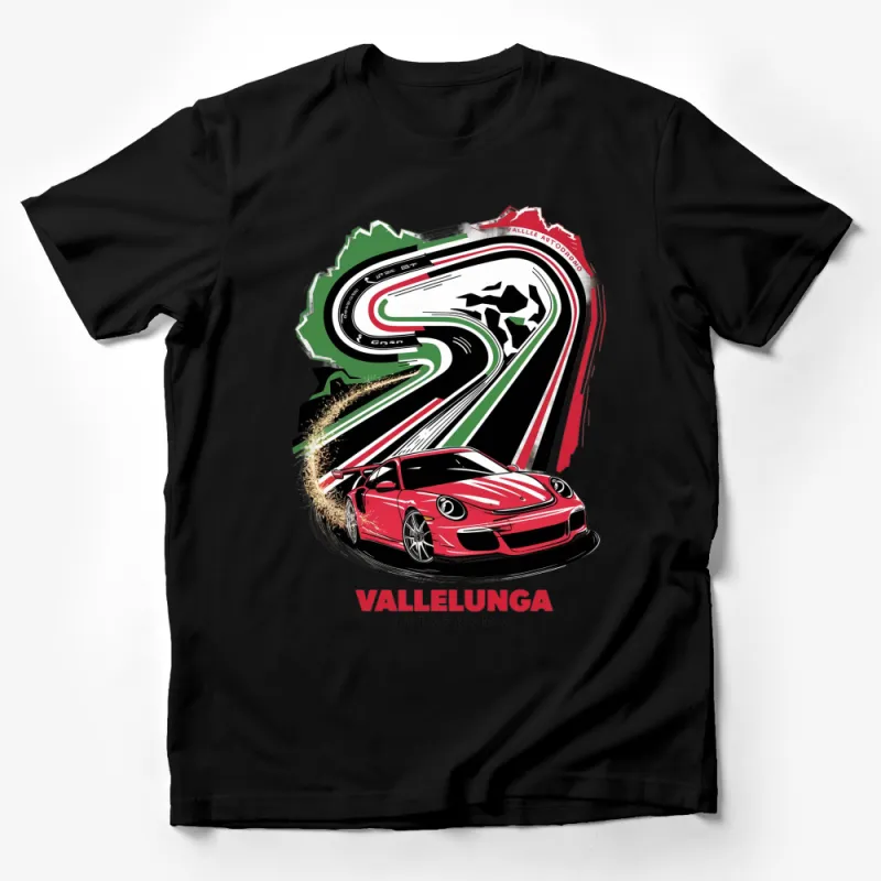 Vallelunga Autodromo Race Track Graphic T-Shirt, Red Sports Car, Racing Enthusiasts Apparel Male T-Shirt