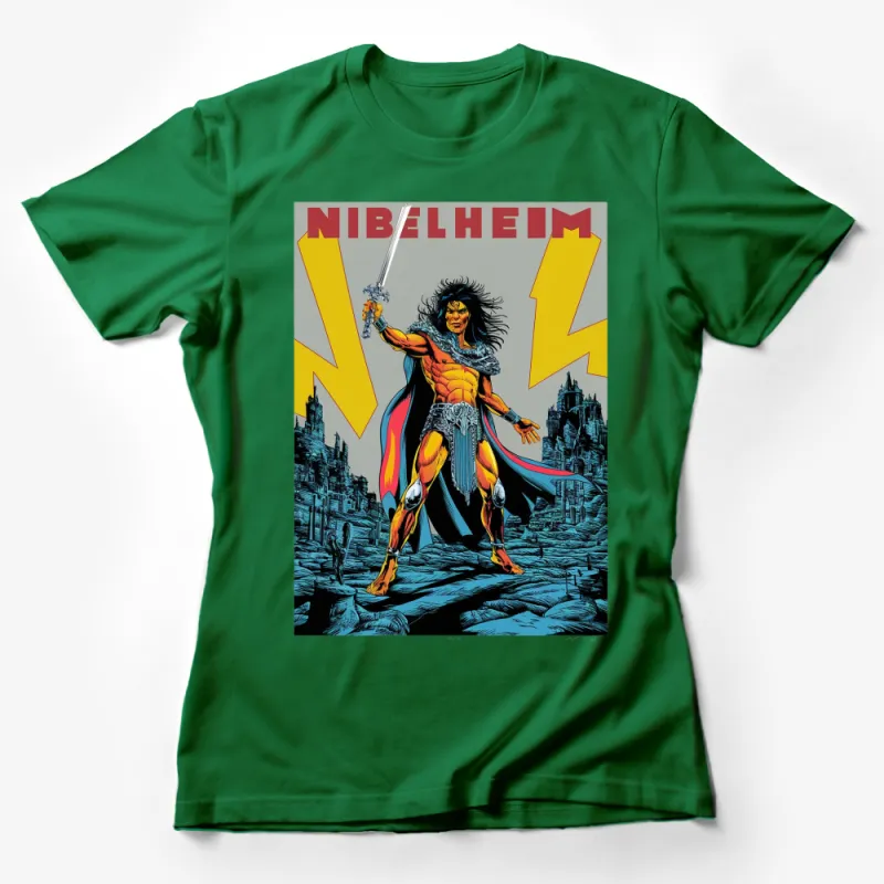 Vintage Fantasy Hero T-Shirt, Bold Comic Book Art, Retro Style Character Tee, Perfect for Comic Con Female T-Shirt