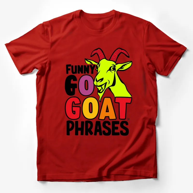 Funny Goat Phrases T-Shirt, Colorful Goat Head Graphic Tee, Animal Humor Shirt for All Ages Male T-Shirt