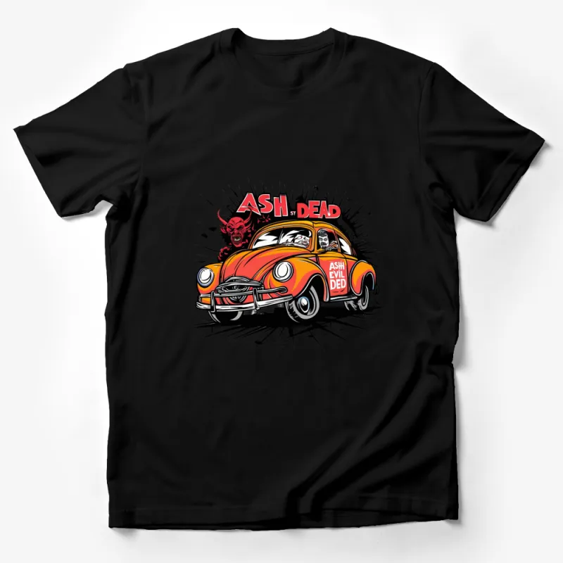 Ash Dead Evil Inspired Retro Car T-Shirt, Vintage Horror Comic Graphic Tee, Unisex Casual Apparel Male T-Shirt