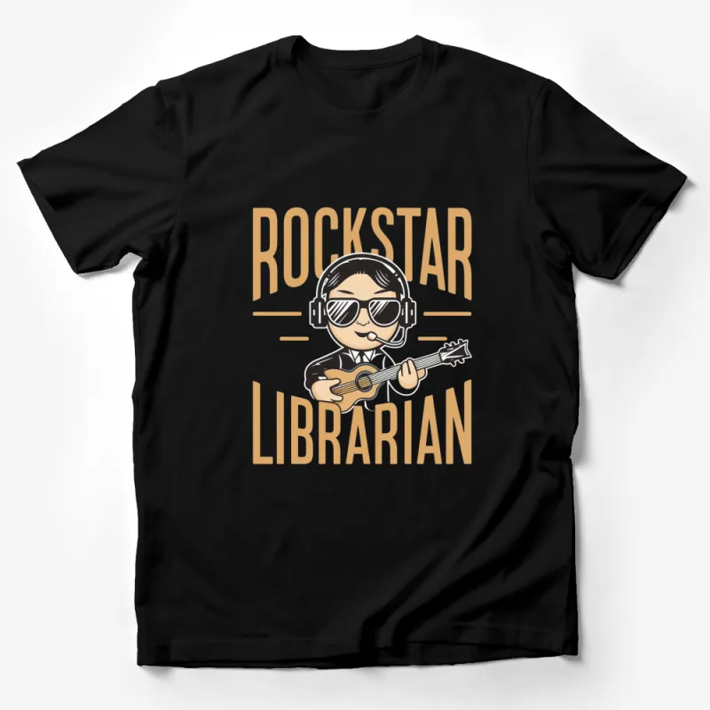 Rockstar Librarian T-Shirt, Cool Musician Librarian Graphic Tee, Unique Gift for Book Lovers Male T-Shirt