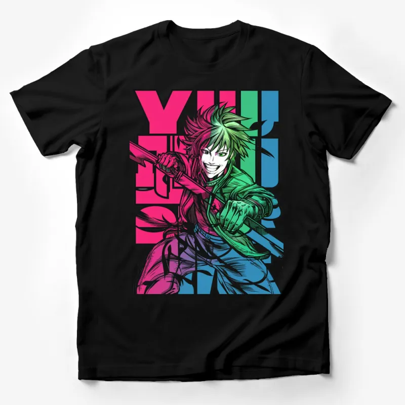 Vibrant Anime Character Graphic T-Shirt, Colorful Manga Style, Youthful Urban Casual Wear Male T-Shirt