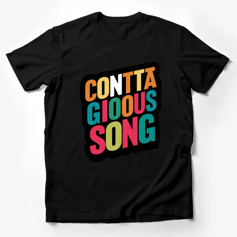 Colorful Contagious Song Text Graphic T-Shirt, Vibrant Music Lover Tee, Unisex Fashion Top Male T-Shirt