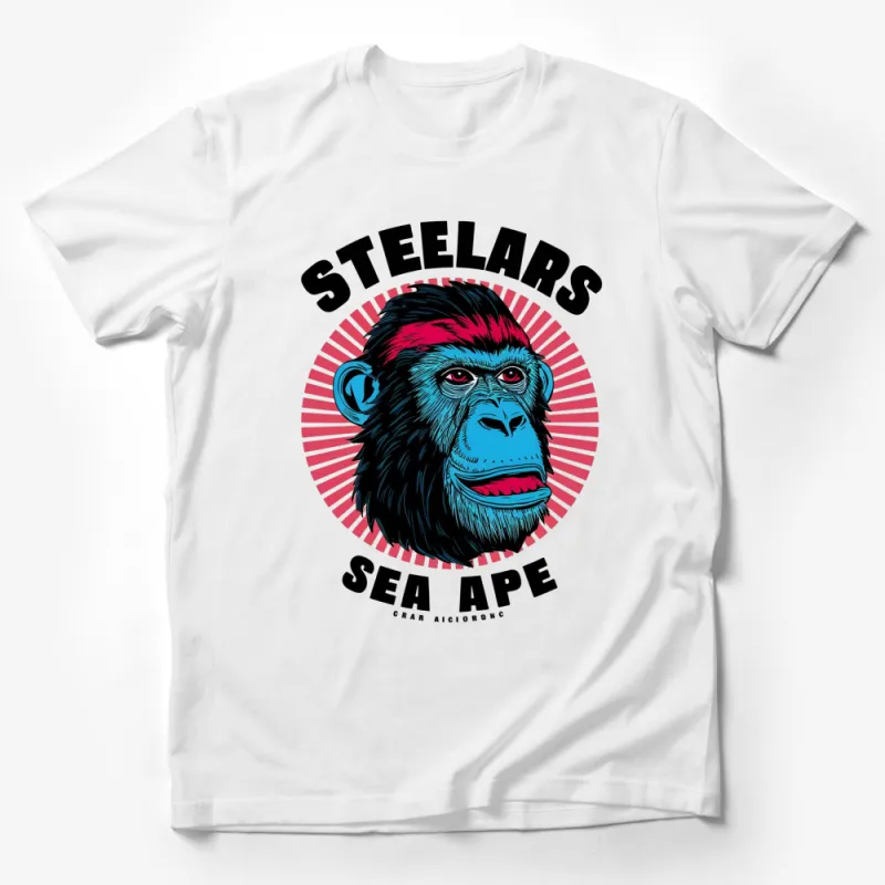 Vibrant Steelers Sea Ape Graphic T-Shirt, Bold Monkey Design, Unique Animal Tee, Colorful Casual Wear Male T-Shirt