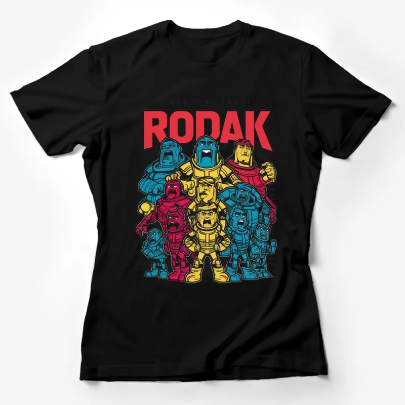 Vintage Rodak The Space Giants T-Shirt, Retro Sci-Fi Robot Graphic Tee, Colorful Cartoon Character Shirt Female T-Shirt