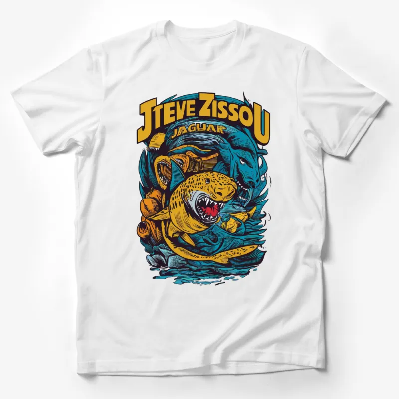 Steve Zissou Jaguar Themed T-Shirt, Movie Inspired Graphic Tee, Unique Animal Design, Vintage Style Male T-Shirt