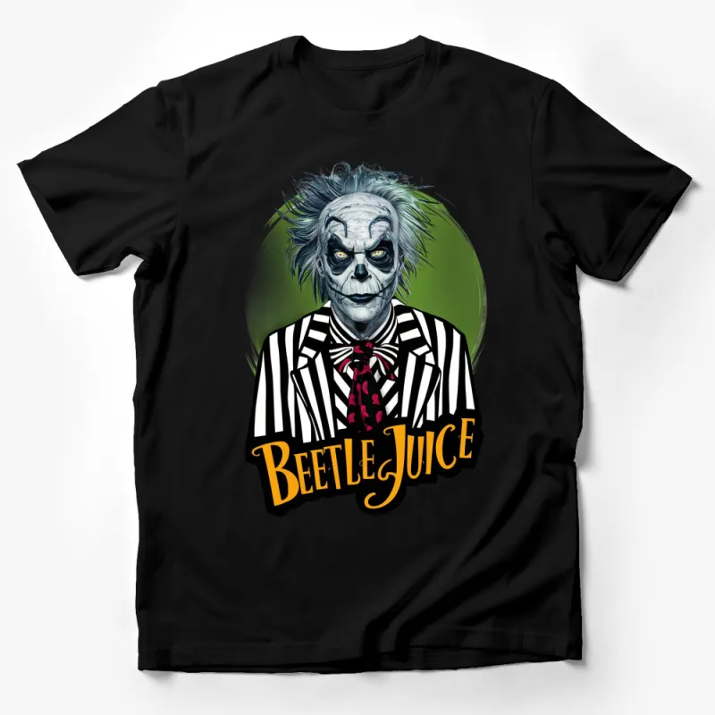 Beetlejuice Graphic T-Shirt, Classic Movie Character Design, Striped Suit and Green Hair Tee Male T-Shirt