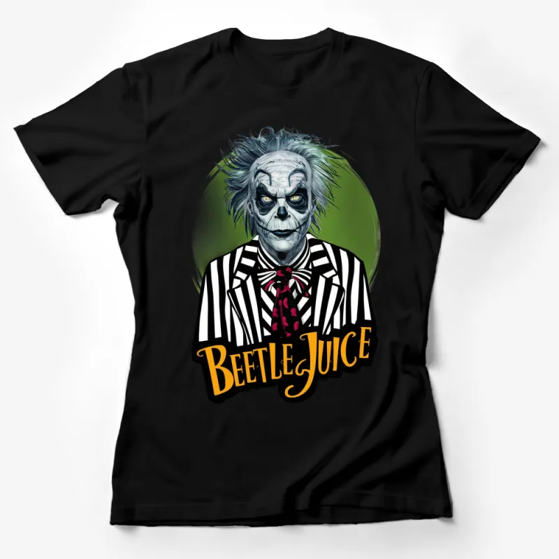 Beetlejuice Graphic T-Shirt, Classic Movie Character Design, Striped Suit and Green Hair Tee Female T-Shirt