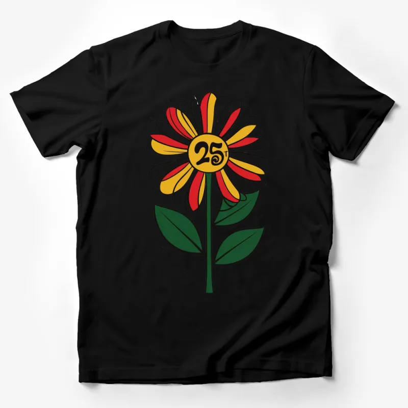 Vintage Flower T-Shirt with Number 25, Retro Daisy Graphic Tee, Unisex Floral Top Male T-Shirt