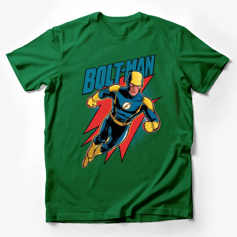 Bolt-Man Superhero T-Shirt, Retro Comic Book Style Graphic Tee, Colorful Hero Outfit for All Ages Male T-Shirt