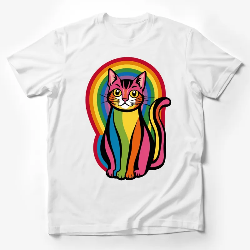 Colorful Rainbow Cat T-Shirt, Cute Multicolored Kitty Graphic Tee, Unisex Cat Lover Gift Male T-Shirt