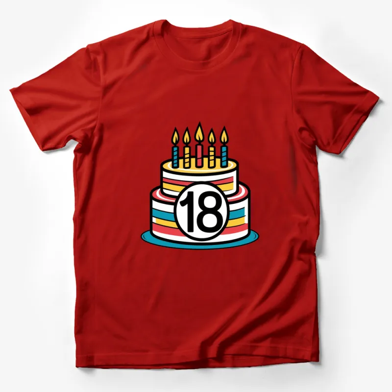 Colorful 18th Birthday Cake Graphic T-Shirt, Fun Teen Celebration Top, Unisex Male T-Shirt