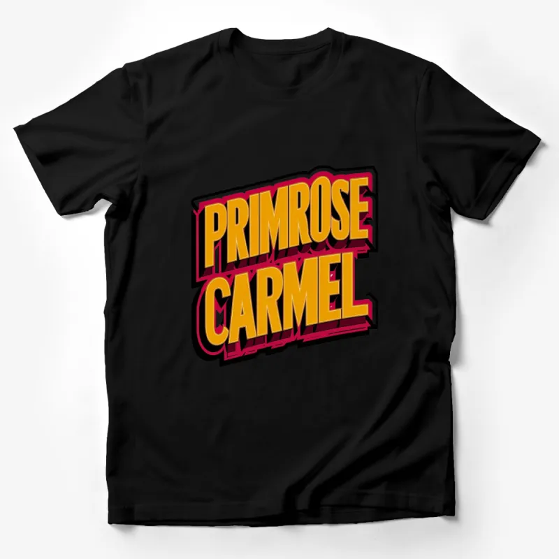 Primrose Carmel Bold Text Graphic T-Shirt, Vintage Style Lettering Tee, Retro Fashion Top Male T-Shirt