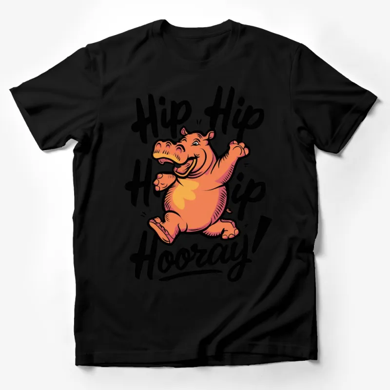 Hip Hip Hooray Dancing Hippo Cartoon T-Shirt, Cute Hippopotamus Tee, Fun Animal Shirt for All Ages Male T-Shirt