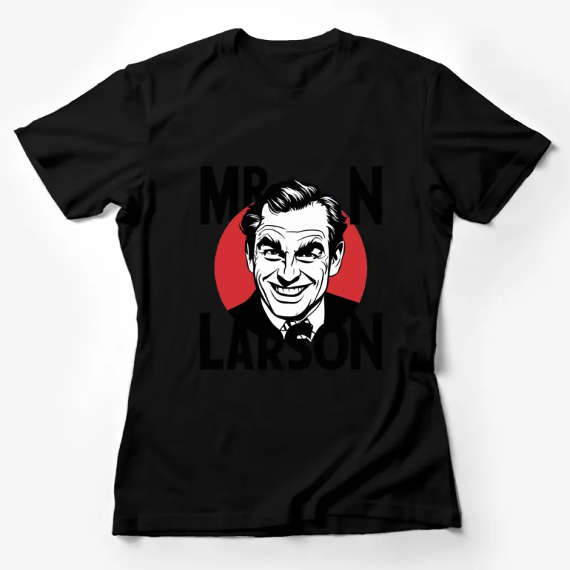 Classic Mr. Larson Graphic T-Shirt, Vintage Comic Style, Bold Red and Black Tee, Unisex Fit Female T-Shirt