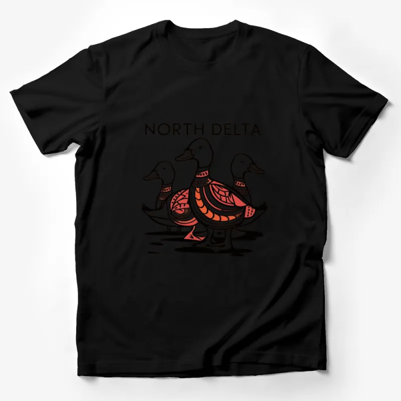 North Delta Geometric Decorative Duck Design T-Shirt, Unique Animal Line Art Tee Male T-Shirt