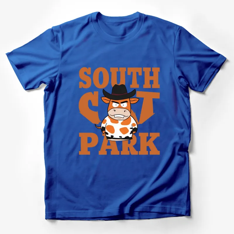 South Park Inspired Cow Cartoon Graphic T-Shirt, Funny Orange and White Casual Tee Male T-Shirt