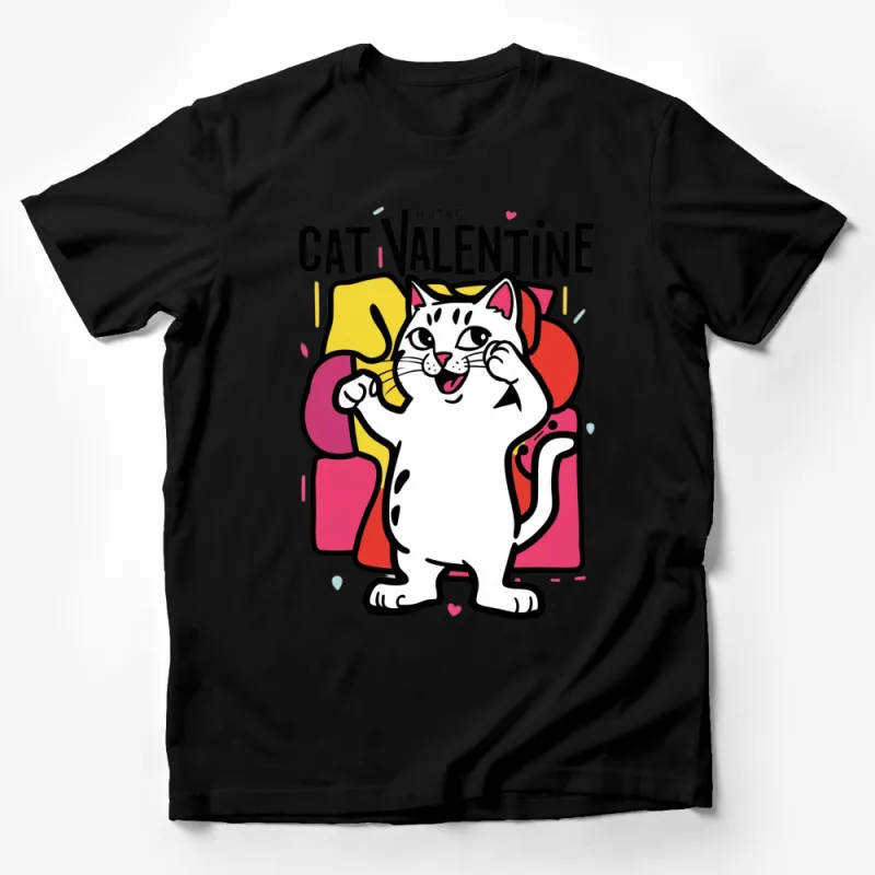 Cat Valentine T-Shirt, Cute Cartoon Cat Graphic Tee, Whimsical Kitten in Glasses and Bowtie Male T-Shirt