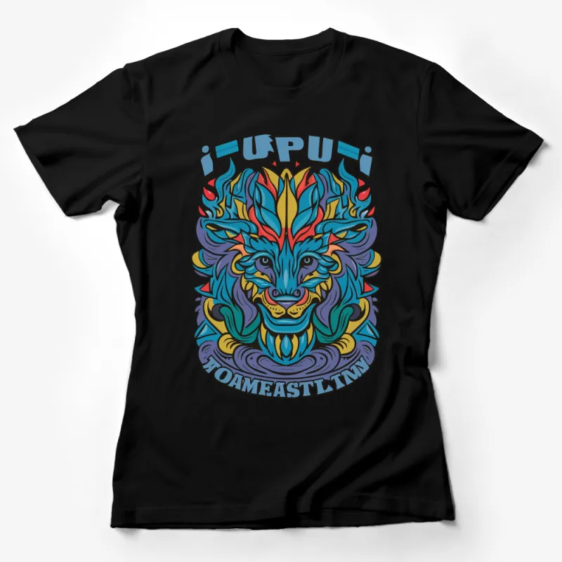 Colorful Tribal Lion Graphic T-Shirt, Unisex Artistic Lion Face Tee, Bold Streetwear Casual Wear, Unique Gift Idea Female T-Shirt