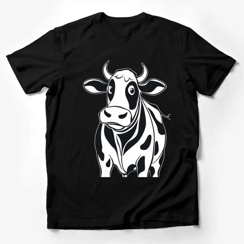 Black and White Cow Graphic T-Shirt, Cute Cow Face Design, Unisex Animal Print Tee, Casual Wear Male T-Shirt