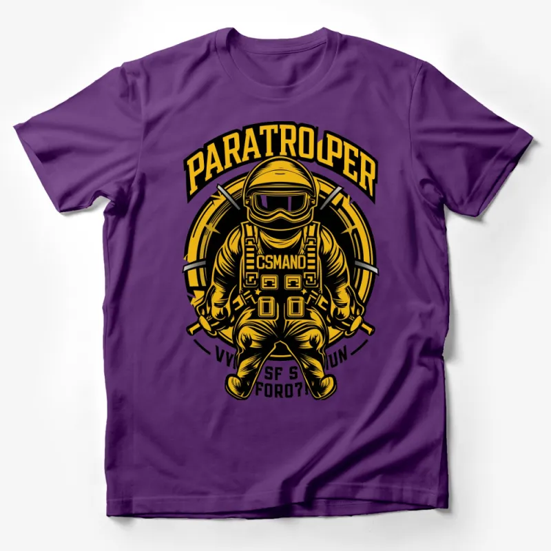 Paratrooper Graphic T-Shirt, Military Style Design, Bold Yellow and Black Tee, Gift for Veterans Male T-Shirt