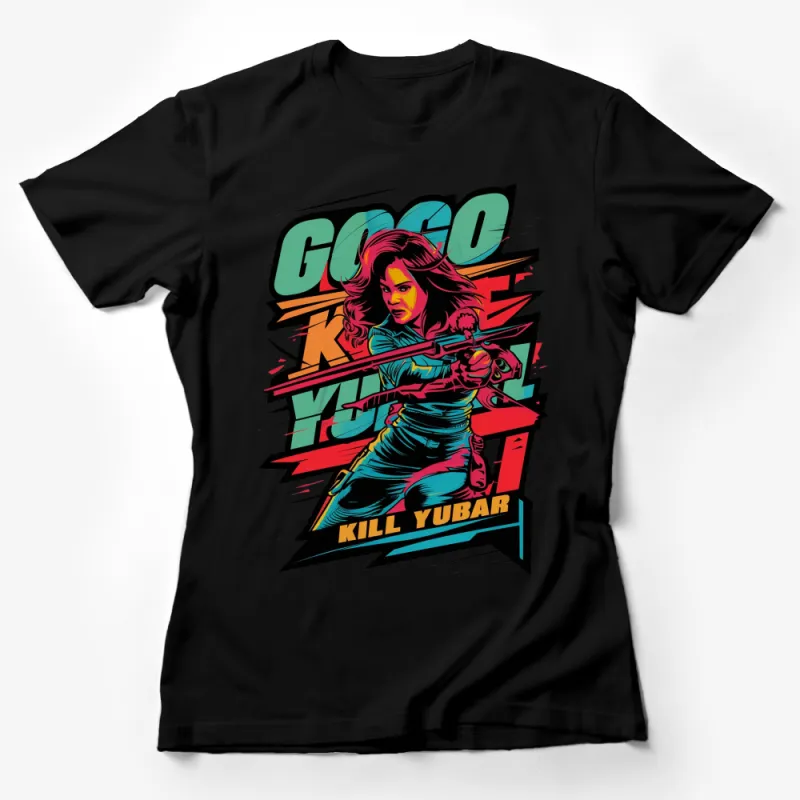 Vibrant Female Warrior T-Shirt, Comic Style Graphic Tee, Bold Colors and Dynamic Design Female T-Shirt