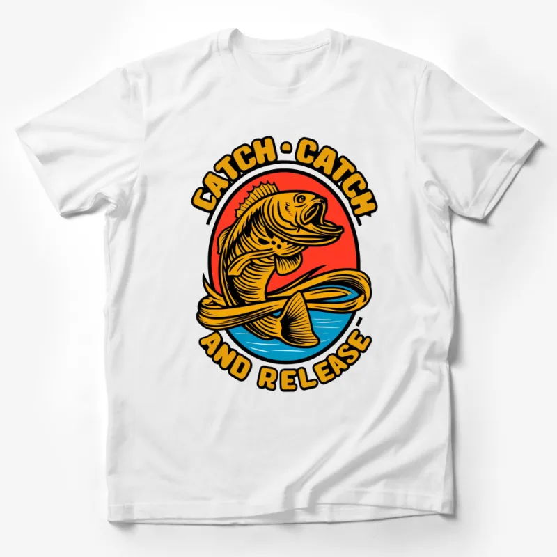 Catch and Release Fishing Graphic T-Shirt, Vintage Style Angler Tee, Outdoor Sports Apparel Male T-Shirt