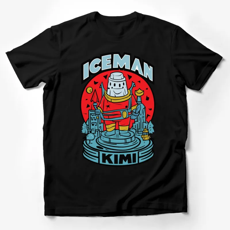 Retro Iceman Kimi Cartoon T-Shirt, Colorful Space Hero Graphic Tee, Vintage Style Casual Clothing Male T-Shirt