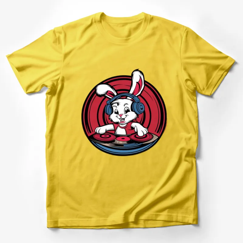 DJ Bunny T-Shirt, Cool Rabbit with Headphones Music Lover Tee, Fun Animal Graphic Shirt, Unique Gift for DJs Male T-Shirt