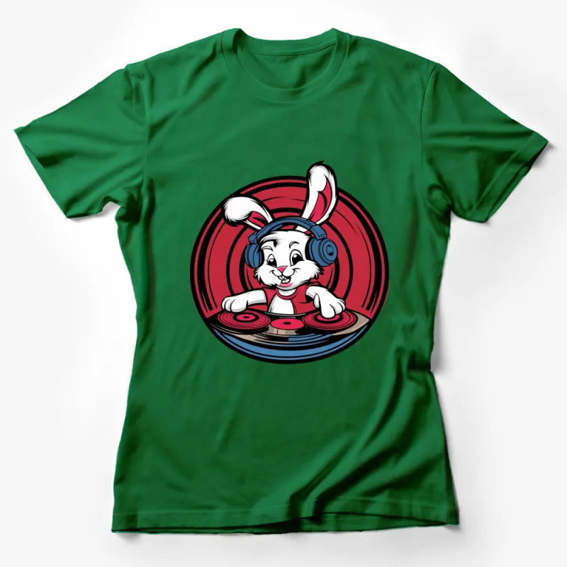 DJ Bunny T-Shirt, Cool Rabbit with Headphones Music Lover Tee, Fun Animal Graphic Shirt, Unique Gift for DJs Female T-Shirt