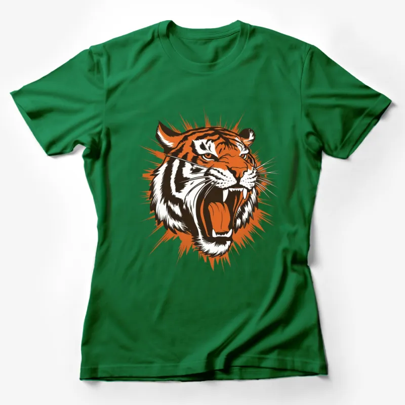 Men's Graphic Tiger T-Shirt, Roaring Tiger Face Design, Bold Orange and Black, Casual Wildlife Tee, Unique Animal Graphic Shirt Female T-Shirt