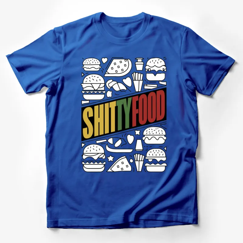 Shitty Food Colorful Pop Art Graphic T-Shirt, Funny Burger and Fries Tee, Unisex Casual Streetwear Top Male T-Shirt