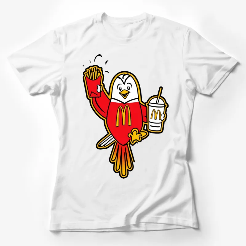 Cartoon Penguin McDonald's Inspired T-Shirt, Fast Food Lover Tee, Fun Graphic Tee for Adults and Kids Female T-Shirt