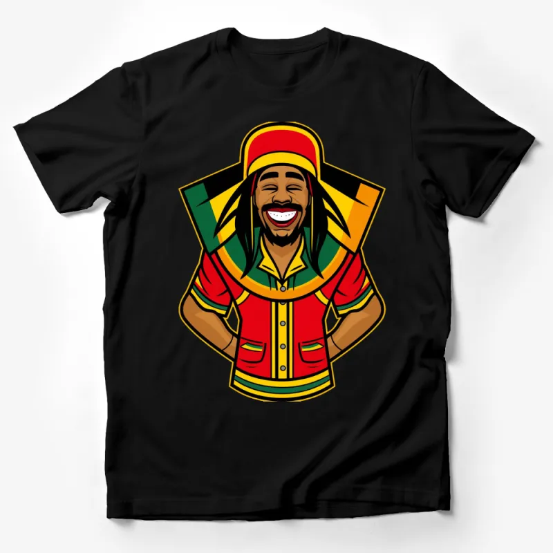 Rasta Man Cartoon T-Shirt, Vibrant Reggae Music Lover Tee, Unique Gift, Cultural Apparel Male T-Shirt