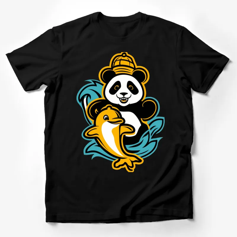 Cute Panda and Dolphin Friends T-Shirt, Colorful Fun Animal Graphic Tee, Unique Gift for All Ages Male T-Shirt