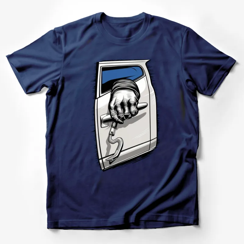 Classic Car Door Handle T-Shirt, Vintage Automotive Hand Graphic Tee, Unique Car Enthusiast Gift Male T-Shirt