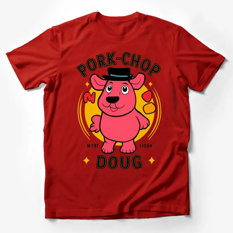 Pork-Chop Doug Cartoon T-Shirt, Cute Pink Pig Character, Funny Animal Graphic Tee, Unisex Kids and Adults Male T-Shirt