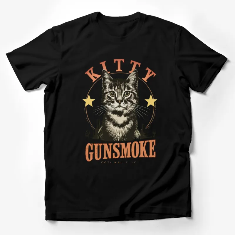 Vintage Kitty Gunsmoke T-Shirt, Retro Cat Graphic Tee, Classic Americana Casual Shirt, Unisex Fashion Top Male T-Shirt