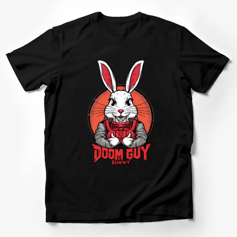 Doomguy Bunny T-Shirt, Retro Gaming Inspired, Unique Rabit Avatar, Casual Graphic Tee, Unisex Comedy Design Male T-Shirt