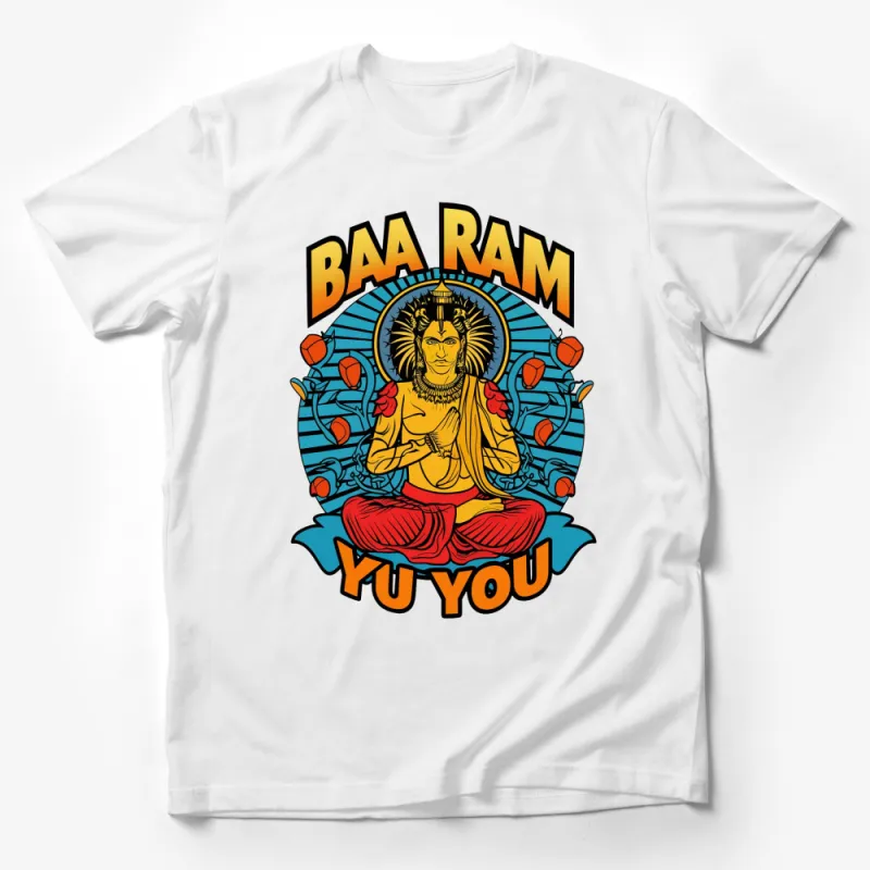 Baa Ram Yu You T-Shirt, Colorful Lion Yoga Graphic Tee, Spiritual Meditation Shirt, Unique Zen Apparel Male T-Shirt