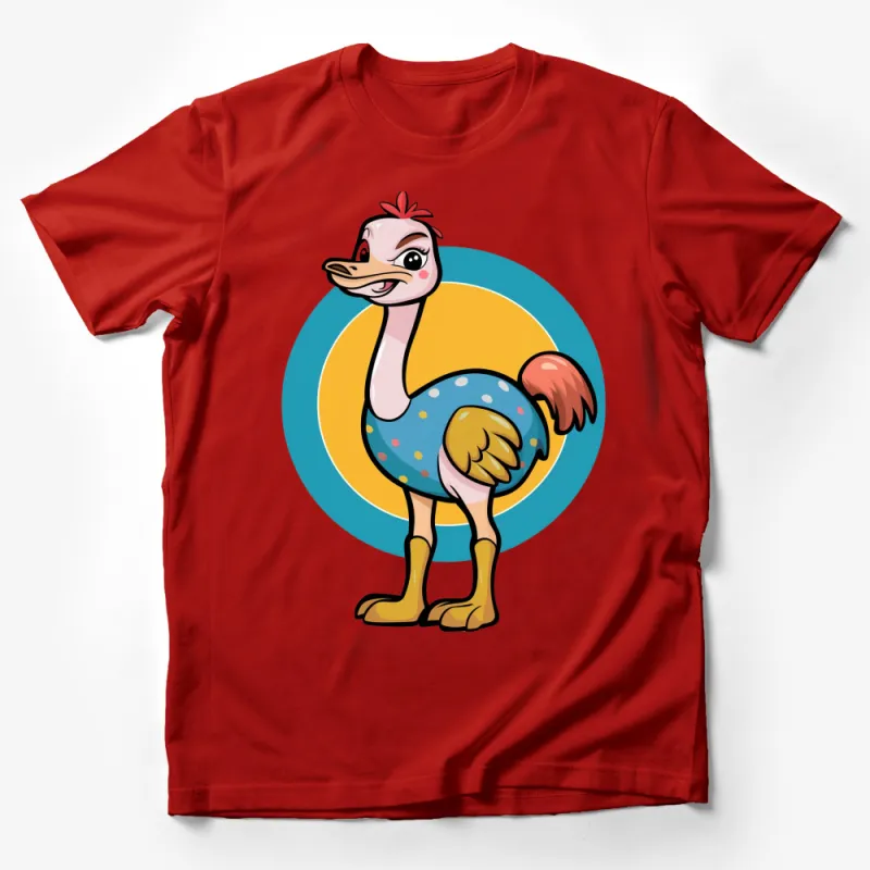 Cute Cartoon Ostrich T-Shirt, Colorful Bird Illustration Tee, Kids and Adults Unisex Shirt, Animal Graphic Top Male T-Shirt