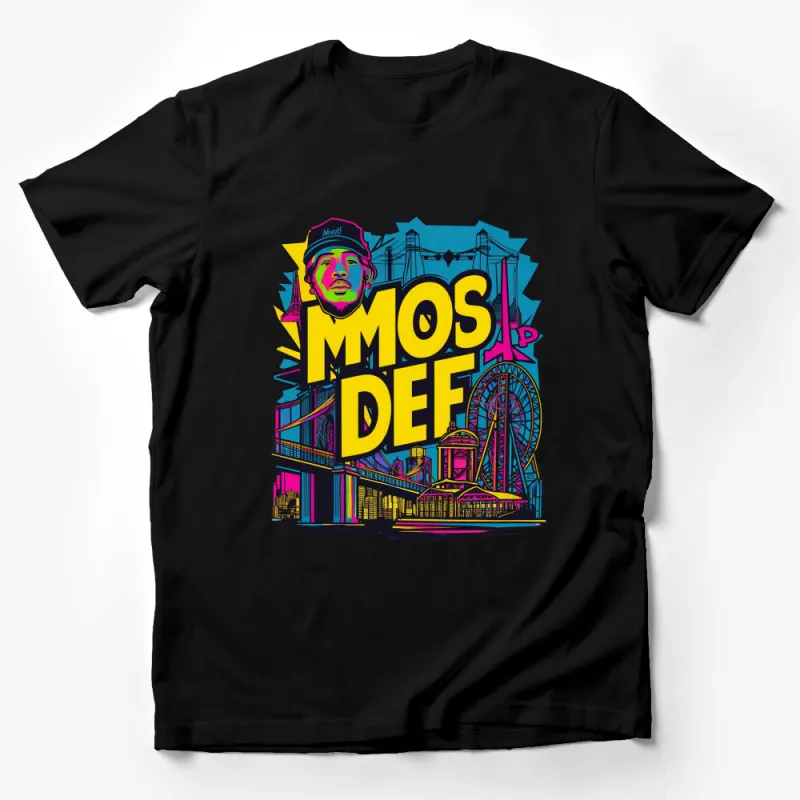 Mos Def Colorful Illustration T-Shirt, Hip Hop Icon Graphic Tee, Urban Style Music Apparel, Unique Streetwear Male T-Shirt