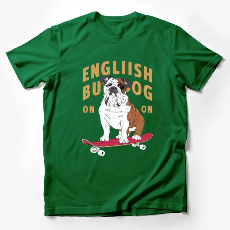 English Bulldog on Skateboard T-Shirt, Cute Dog Skating Tee, Fun Animal Graphic Shirt Male T-Shirt