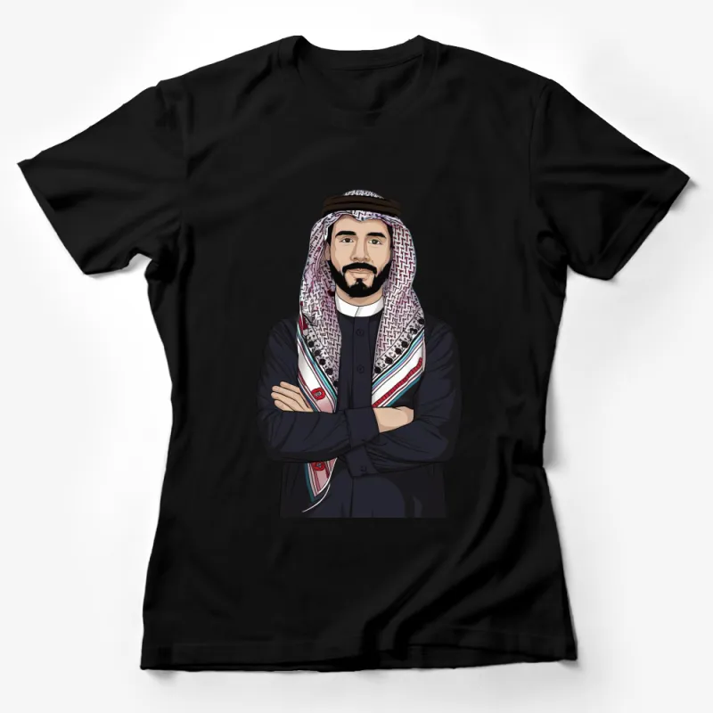 Traditional Arab Man Portrait T-Shirt, Cultural Middle Eastern Graphic Tee, Unique Cultural Apparel, Unisex Adult Clothing Gift Female T-Shirt