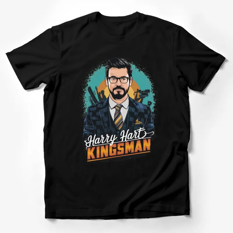 Kingsman Movie Inspired Harry Hart Graphic T-Shirt, Stylish Spy Character Illustration Tee Male T-Shirt