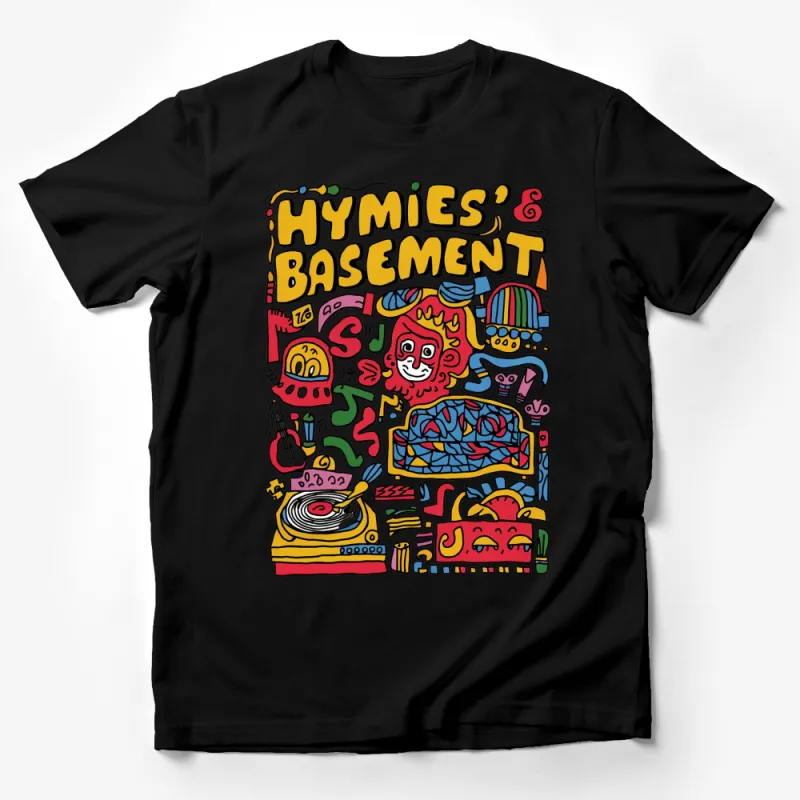 Colorful Art T-Shirt, Hymie's Basement Style Graphic Tee, Unique Funky Design Casualwear Male T-Shirt