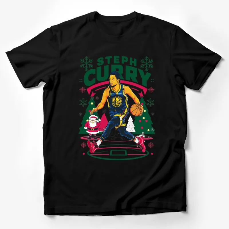 Steph Curry Christmas T-Shirt, Golden State Basketball Star Graphic Tee, Holiday Sports Fan Gift Male T-Shirt