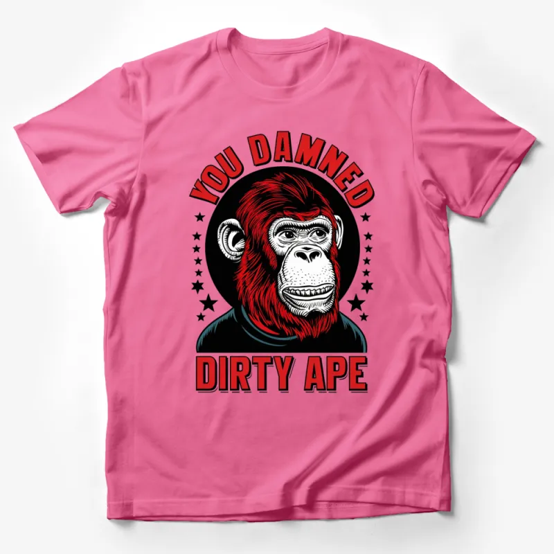 You Damned Dirty Ape Graphic T-Shirt, Vintage Retro Gorilla Tee, Red and Black Design, Unisex Casual Wear Male T-Shirt