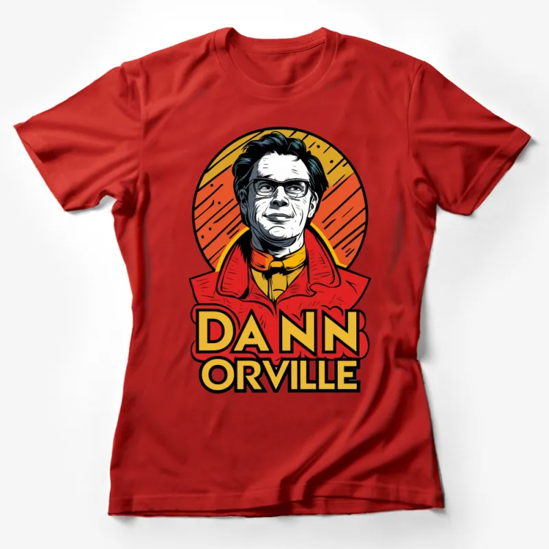 Retro Comic Style 'Dann Orville' Bold Graphic T-Shirt, Yellow and Red Female T-Shirt